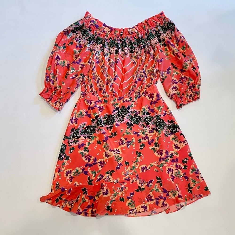 SALONI Grace Silk Floral Off Shoulder Mini Dress - Picture 2 of 11